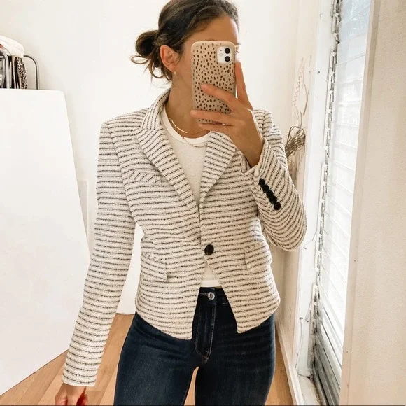 Veronica Beard White and Black Striped Blazer - Picture 16 of 16